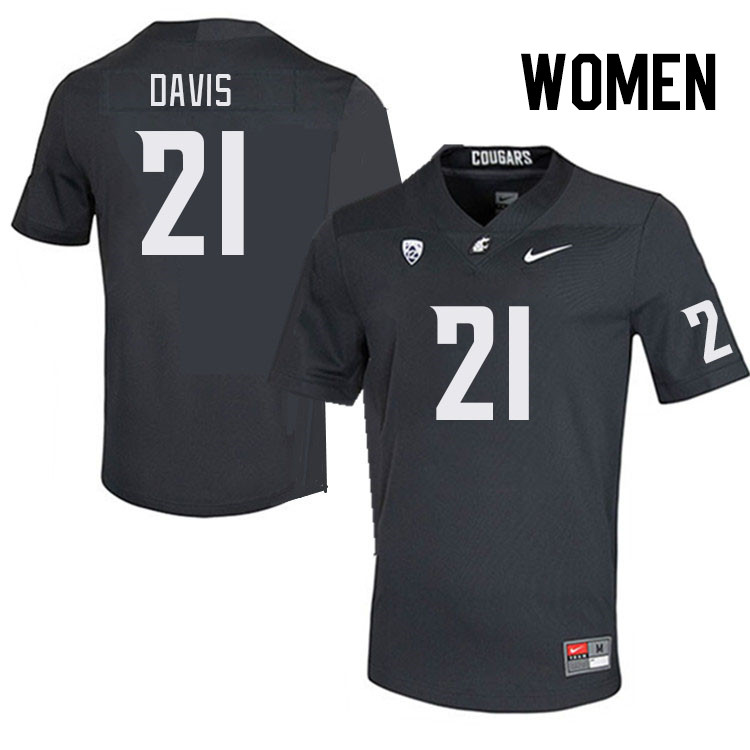 Women #21 Kiwaun Davis Washington State Cougars College Football Jerseys Stitched Sale-Charcoal